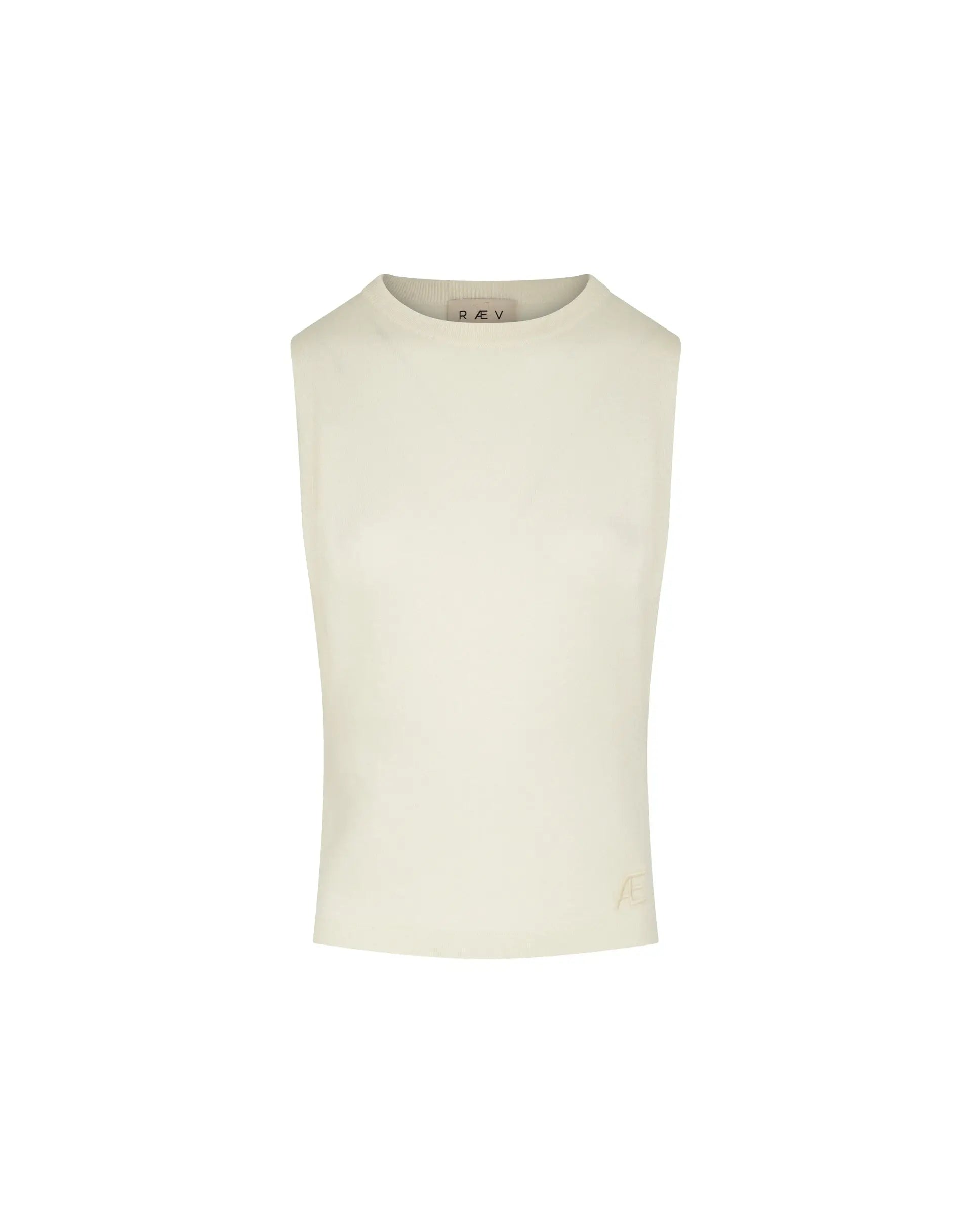 Ivory sleeveless top on a white background