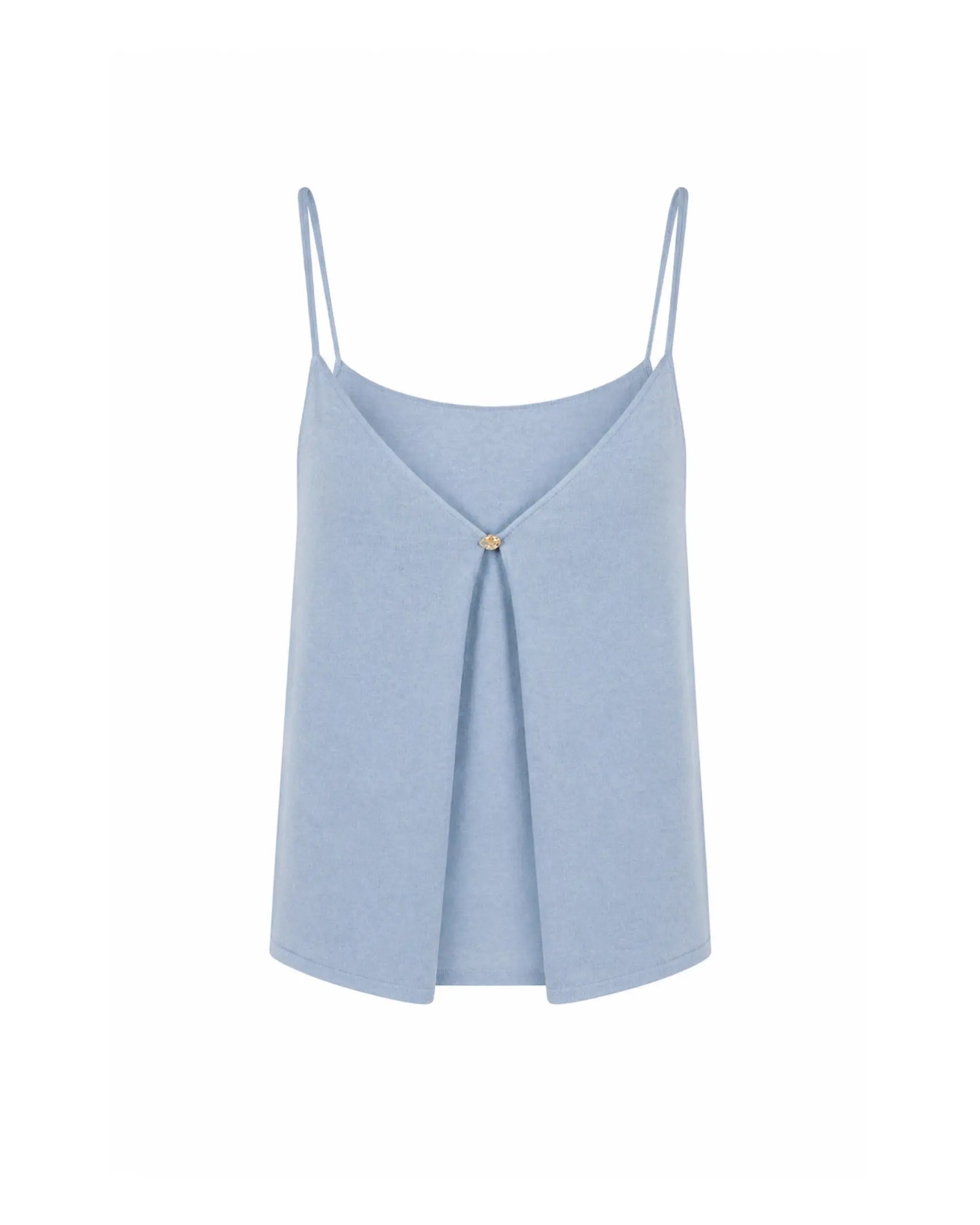 Light blue camisole top with thin straps on a white background